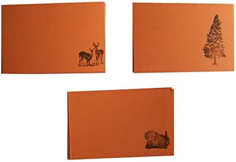Orange Deer / Forest Themed Notecards (Pack of 48 Hand-Stamped Index Cards)