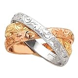14k Tri-Color Gold Hand-Engraved 3-Band Rolling Band For Men and Women - Sizes 5 - 12, no half sizes
