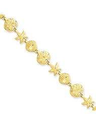 14K Yellow Gold Starfish, Shell, Sand Dollar Beach Bracelet - 7 Inch