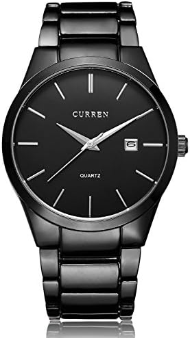 JSC LuckMens Watches Big Dial Auto Date Black Stainless Steel Strap Watch Waterproof Quartz Wristwatch