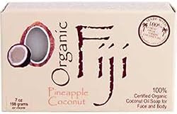 Organic Fiji Coconut Oil Soap, For Face and Body, 100% Certified Organic, Pineapple Coconut, 7-Ounce