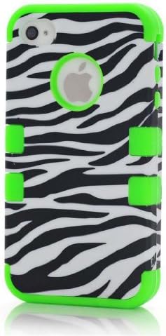 Angelseller XKM New Three-piece Inside PC / outer silicone Decal White Zebra pattern Series Hybrid Case Cover For Apple Iphone 4/4G/4S (Green)