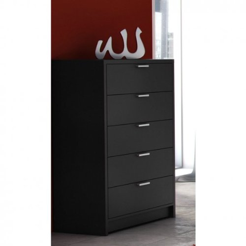Stellar Home S203-2 Milan Five Drawer Chest Dresser, Solid Black