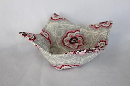 Microwave Bowl Cozy Bowl Potholder Reversible Pink Gray Flowers