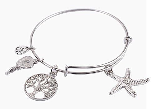 Fashion Silver Tone Starfish Expandable Wire Bangle Bracelet