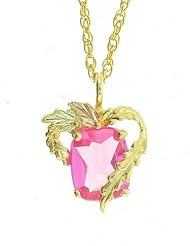 Classy! 10k Yellow-gold Black Hills Gold 10x8mm (October-Birthstone) created Pink Tourmaline pendant-necklace