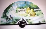 Asian Wall Fans/Oil Paintings - 20 x 39 Boys with Water Buffalo - QA004
