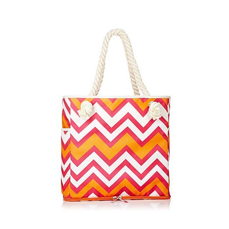Joy Mangano Chic & Sporty Beach Bag with Insulated Cooler – CHEVRON – NEW
