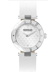 Versus by Versace Womens 3C71400000 Logo White Dial with Crystals Genuine Leather Watch