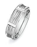 14ct White Gold Custom Made 6.5 mm Comfort Fit Flat Wedding Band, w/ Ribbed Edge Design & Textured Finish Center