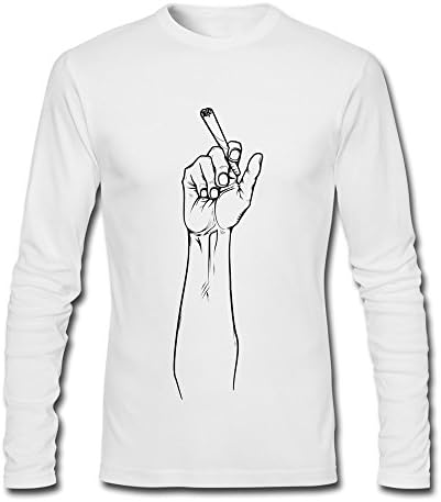 Zcyy Men's Lighter Cartoon Hands Smoker Funny Long White T-shirt Small