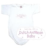 BABY BODYSUIT WHITE  PINK CLOUD LOVE ME , I'M DUTCH ANTILLEAN  NETHERLANDS ANTILLES