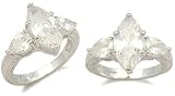 Three Stone CZ Rings - Sterling Silver Marquise CZ Engagement Ring