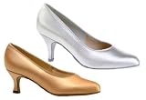 211 Vienna Ladies' Court Shoe with a 2.5" Slim Heel in Flesh Satin (Regular Fit)