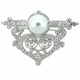 Simulated Diamond CZ Antique Filigree Silver simulated Pearl Pin