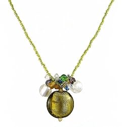 Necklace - N145 - Round Murano Glass Cluster ~ Olive