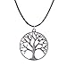 JQUEEN New Tree of Life Charm Tibetan Silver Pendant Choker Long Chain Mens Necklace with Black Cord