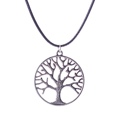 JQUEEN New Tree of Life Charm Tibetan Silver Pendant Choker Long Chain Mens Necklace with Black Cord