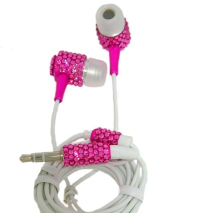 Sparkling New Swarovski Crystals Earphones Earbuds Headphones Pink on White Free Shipping!
