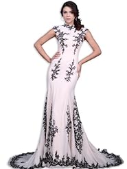 Mermaid Fitted Applique Chiffon High-Neck Prom Dress  with a Brush/Sweep Train 