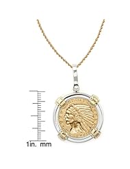 $5 Indian Head Gold Piece Half Eagle Coin in Sterling Silver & 14k Gold Bezel (30" - 14k Gold Rope Chain)