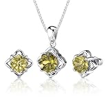 Exclusive Splendor: 6.75 carat Concave-Cut Snowflake Shape Lemon Quartz Pendant Earring Set in Sterling Silver