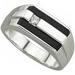 14Kt White Gold Two Row Black Onyx and Diamond Men's Ring