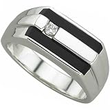14Kt White Gold Two Row Black Onyx and Diamond Men's Ring
