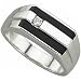 14Kt White Gold Two Row Black Onyx and Diamond Men's Ring