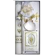 Gold-Plated Baptismal Gift Set in Spanish with 14" Candle, Shell, Large Missal (5x3" Mother of Pearl), Handkerchief, Rosary, and Medal (Banado en Oro Bautizo Set de Regalo)