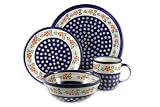 Polish Pottery Apple Blossom 4 Piece Dinner Set