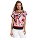 AGB Women's Charmeuse Short Sleeve Scarf Print Top, Poppy, Large