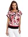 AGB Women's Charmeuse Short Sleeve Scarf Print Top, Poppy, Small