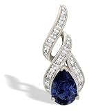 14K White Gold Genuine Pear Sapphire and Diamond Flame Pendant