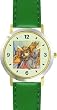 Mommy & Baby Bunny Rabbit on Porch Swinging Chair or Bench - from Hush Little Baby by Artist: Sylvia Long - WATCHBUDDY&reg; DELUXE TWO-TONE THEME WATCH - Arabic Numbers - Green Leather Strap-Size-Large ( Men's Size or Jumbo Women's Size )