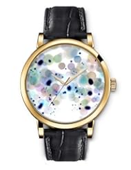 SPRAWL Aanalog Fashion Series Gold Ladies Watches of Genuine Black Leather Strap,Unique Wrist Watch for Women Girls Designed with Colored circles and ink stain