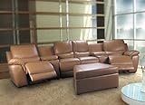 Beige Motorized Leather Reclining 5 Piece Home Theater Group