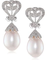 Sterling Silver 10-10.5mm Freshwater Cultured Pearl and Diamond Drop Earrings, (0.06 cttw, G-H Color, I2-I3 Clarity)