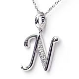 Silver Diamond Initial Pendant "N" with Silver Chain