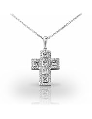 Platinum Sophisticated Bezel Square Diamond Cross Pendant. 1 1/6 CTW