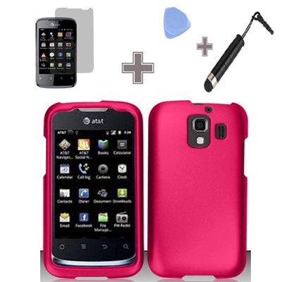 Rubberized Solid Rose Pink Color Snap on Hard Case Skin Cover Faceplate with Screen Protector, Case Opener and Stylus Pen for Huawei Fusion 2 U8665 - AT&T Rubberized Solid Rose Pink Color Snap on Hard Case Skin Cover Faceplate with Screen Protector, Case Opener and Stylus Pen for Huawei Fusion 2 U8665 - AT&T