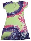 IMAGE OF Zinnias - Girls Short Sleeve Tie Dye Henley Dress, Lime, Purple, Pink (Size 8)