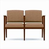 IMAGE OF Amherst Two Seat Sofa with Center Arm Fabric: Transport - Burgundy, Frame Finish: Cherry