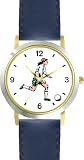 Woman or Girl Soccer Player Soccer or Fussball Theme - WATCHBUDDY&reg; DELUXE TWO-TONE THEME WATCH - Arabic Numbers - Blue Leather Strap-Children's Size-Small ( Boy's Size & Girl's Size )