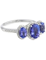 14k White Gold Gemstone and 1/3 cttw Diamond 3 Stone Ring