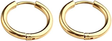 MAYUU Unisex Stainless Steel Gold Cute Small Round Tube Endless Hoop Earrings, Hypoallergenic for Cartilage, Nose, Ears, Tragus,8mm-20mm (1 pair 8mm hoop)