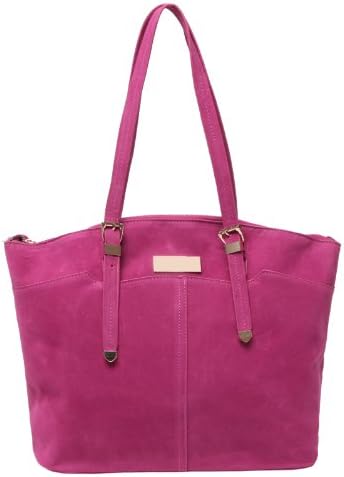 POLLY Designer Faux Suede Office Tote Style Shoulder Bag - Pink