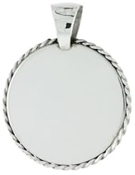 Sterling Silver Round Engraveable Disc Pendant, 1 9/16 inch wide