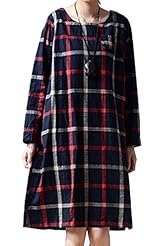 Cotton/Linen Checkered Print  Dress