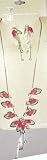 Genuine Sterling Silver Plated Medium Chain Necklace with Simulated Red Rubies